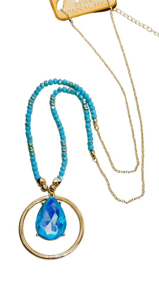 Aqua bead and gold chain necklace, last call