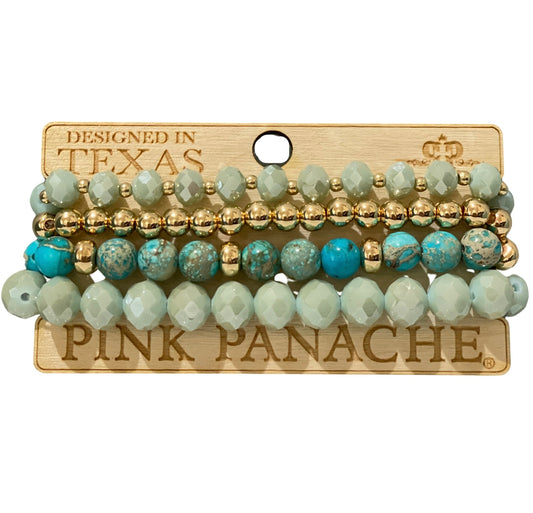 Faceted and smooth round bead bracelet set