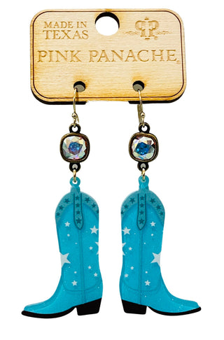 Acrylic cowgirl boot earring with Austrian crystal - LC