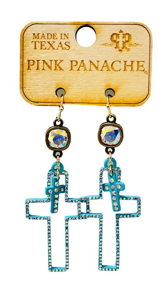 Turquoise cross earring, Austrian crystal