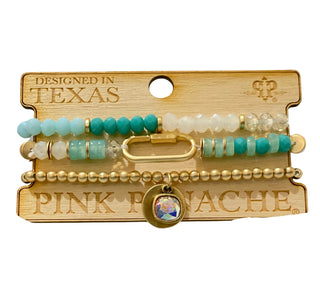 Three strand bracelet stack with screw lock charm and Austrian crystal - LC