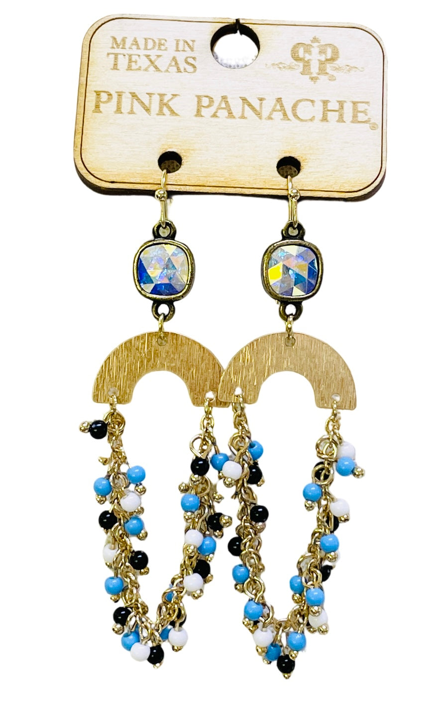Linked bead fringe arch earring with Austrian crystal
