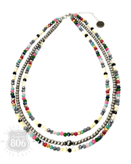 Multi-color and silver beaded necklace