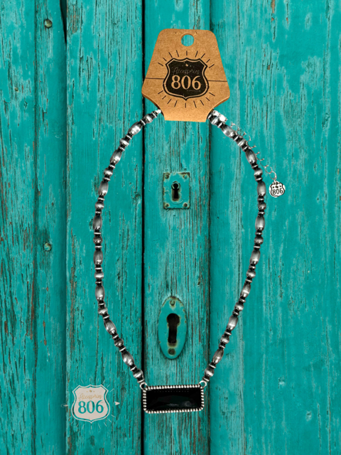Rectangle rhinestone, burnished bead necklace