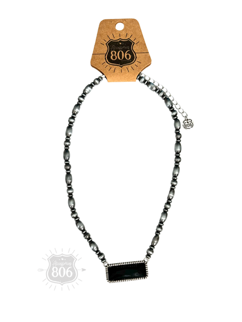 Rectangle rhinestone, burnished bead necklace