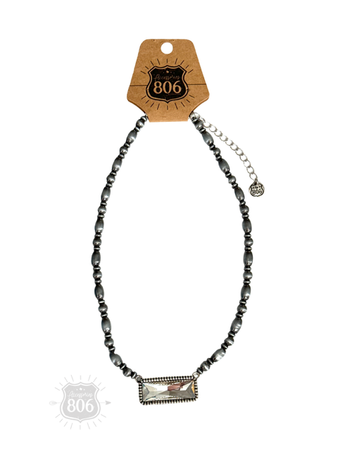 Rectangle rhinestone, burnished bead necklace