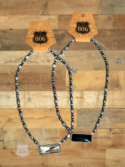 Rectangle rhinestone, burnished bead necklace