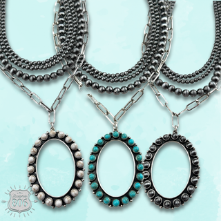 Burnished silver necklace, oval stone pendant
