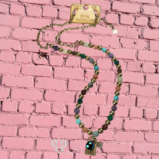 Multi-color charm necklace, Austrian crystal