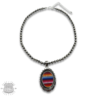 Serape print oval necklace