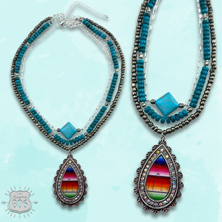 Three strand serape print necklace