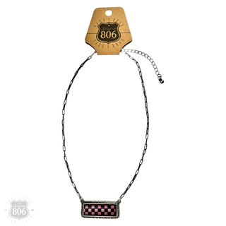 Checkerboard print pendant necklace