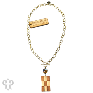 Checkerboard pattern pendant necklace with Austrian crystal