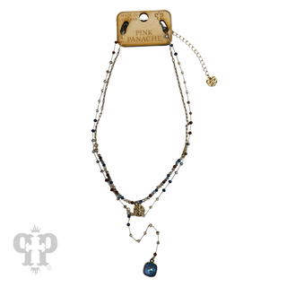 Double strand linked bead necklace with Austrian crystal pendant