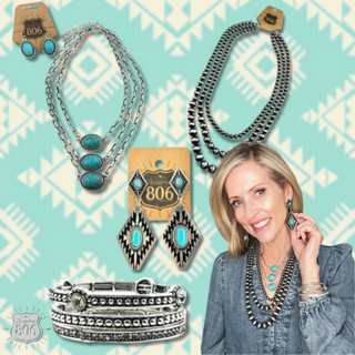 Three strand silver and turquoise layering necklace jewelry set