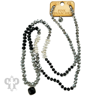 Faceted crystal long necklace with Austrian crystal pendant