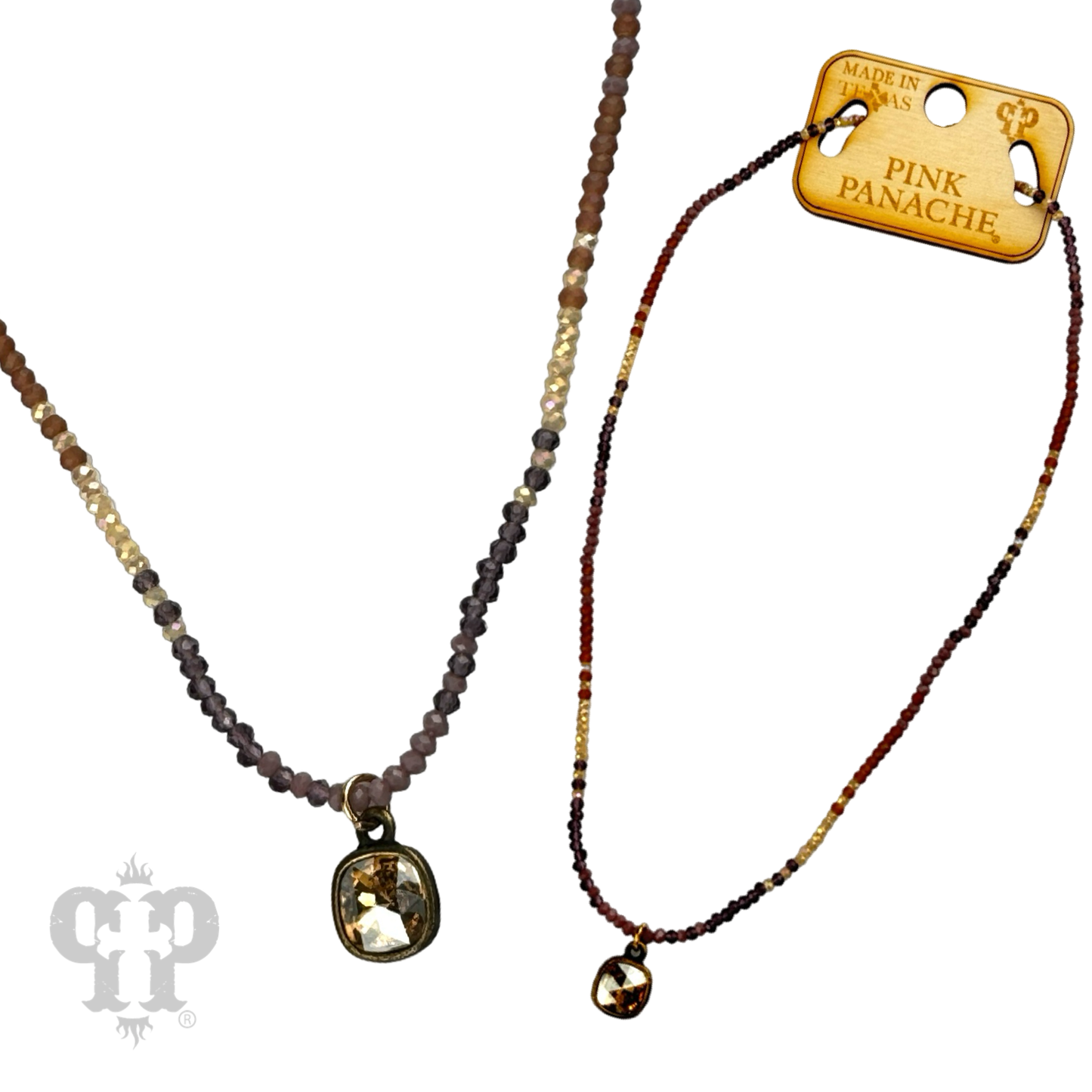 Mixed small bead necklace with Austrian crystal pendant