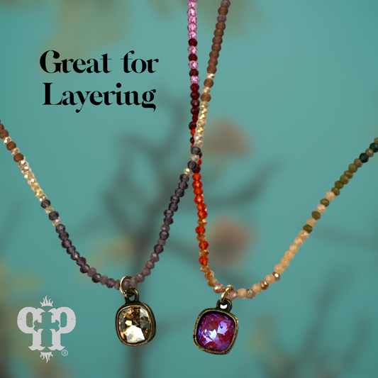 Mixed small bead necklace with Austrian crystal pendant