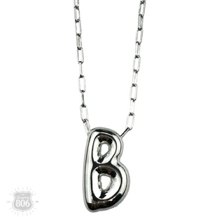 Silver letter pendant on necklace, initial monogram