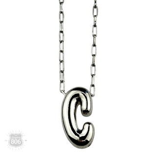 Silver letter pendant on necklace, initial monogram