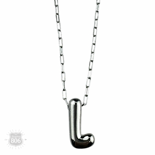 Silver letter pendant on necklace, initial monogram