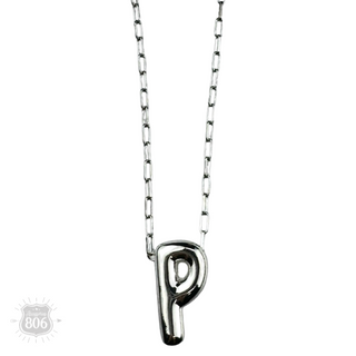 Silver letter pendant on necklace, initial monogram