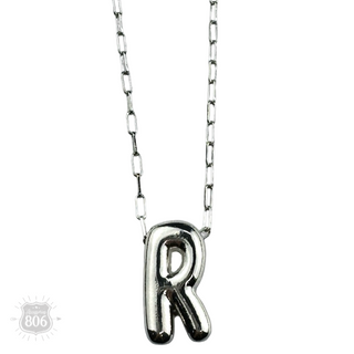 Silver letter pendant on necklace, initial monogram