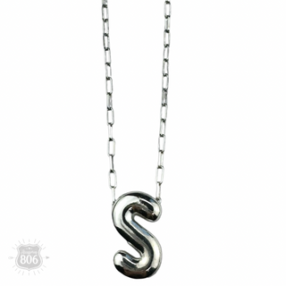 Silver letter pendant on necklace, initial monogram
