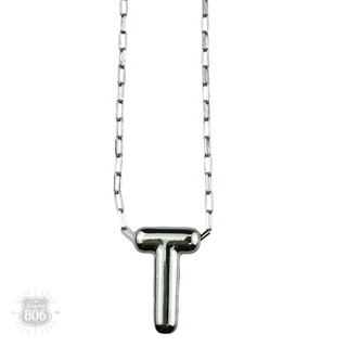 Silver letter pendant on necklace, initial monogram