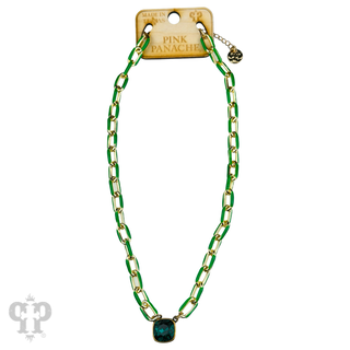 Enamel chain link pendant necklace, Austrian crystal