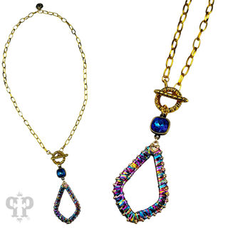 Tinsel wrapped diamond teardrop and Austrian crystal necklace - LC