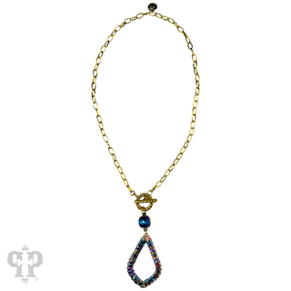 Tinsel wrapped diamond teardrop and Austrian crystal necklace - LC