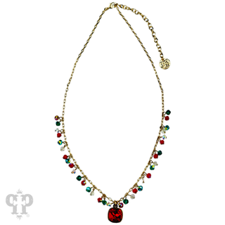 Colorful beads and chain link pendant necklace, Austrian crystal