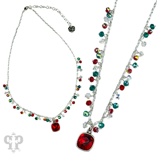 Colorful beads and chain link pendant necklace, Austrian crystal