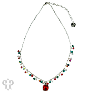 Colorful beads and chain link pendant necklace, Austrian crystal