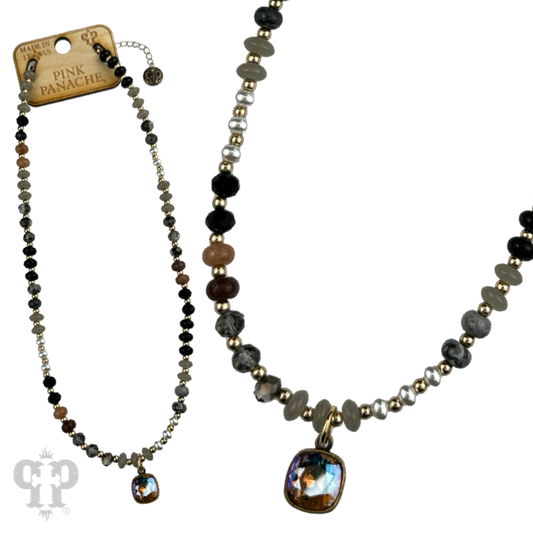 Crystal bead, pearl and gold tone Austrian crystal necklace