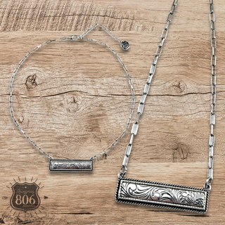 Western tooled look bar necklace