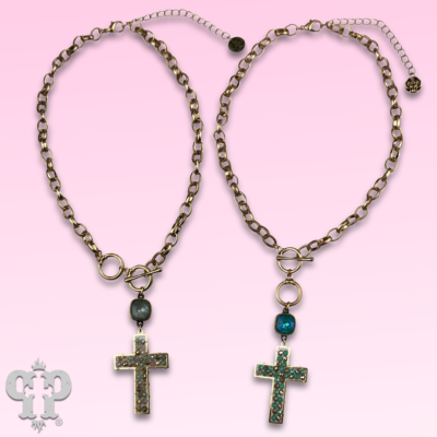 Gold chain and toggle cross necklace with Austrian crystal