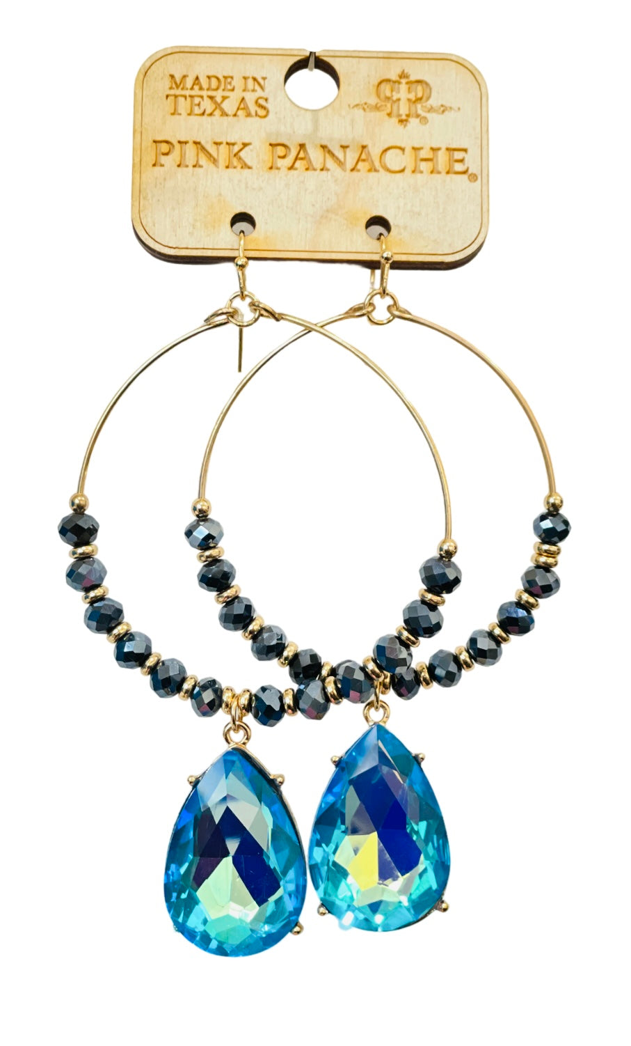 Blue beads and rhinestone teardrop earring, last call