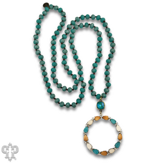 Wood teardrop and rhinestone circle pendant necklace