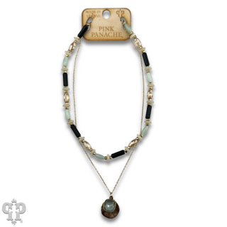 Mixed bead necklace with disc charm and Austrian crystal