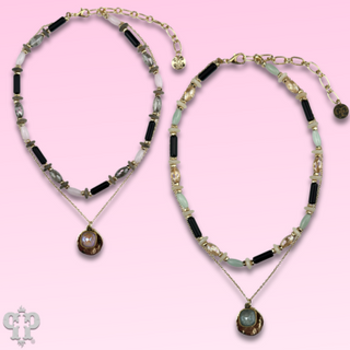Mixed bead necklace with disc charm and Austrian crystal