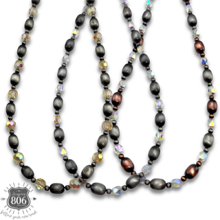 Burnished silver bead and crystal necklace
