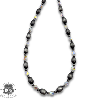 Burnished silver bead and crystal necklace