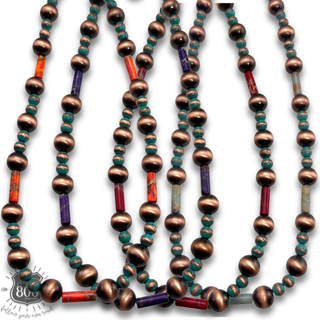 Copper burnished bead necklace with stone accents