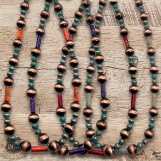 Copper burnished bead necklace with stone accents