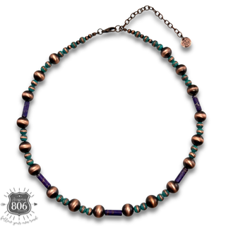 Copper burnished bead necklace with stone accents