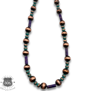 Copper burnished bead necklace with stone accents