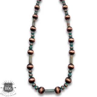 Copper burnished bead necklace with stone accents