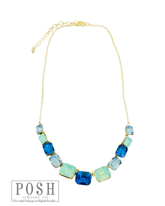 Rectangle rhinestone and chain necklace